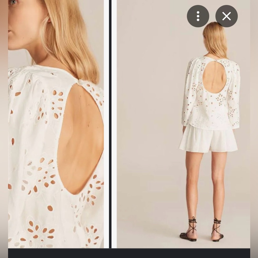 White Rebecca Taylor linen embroidered cut out blouse 2